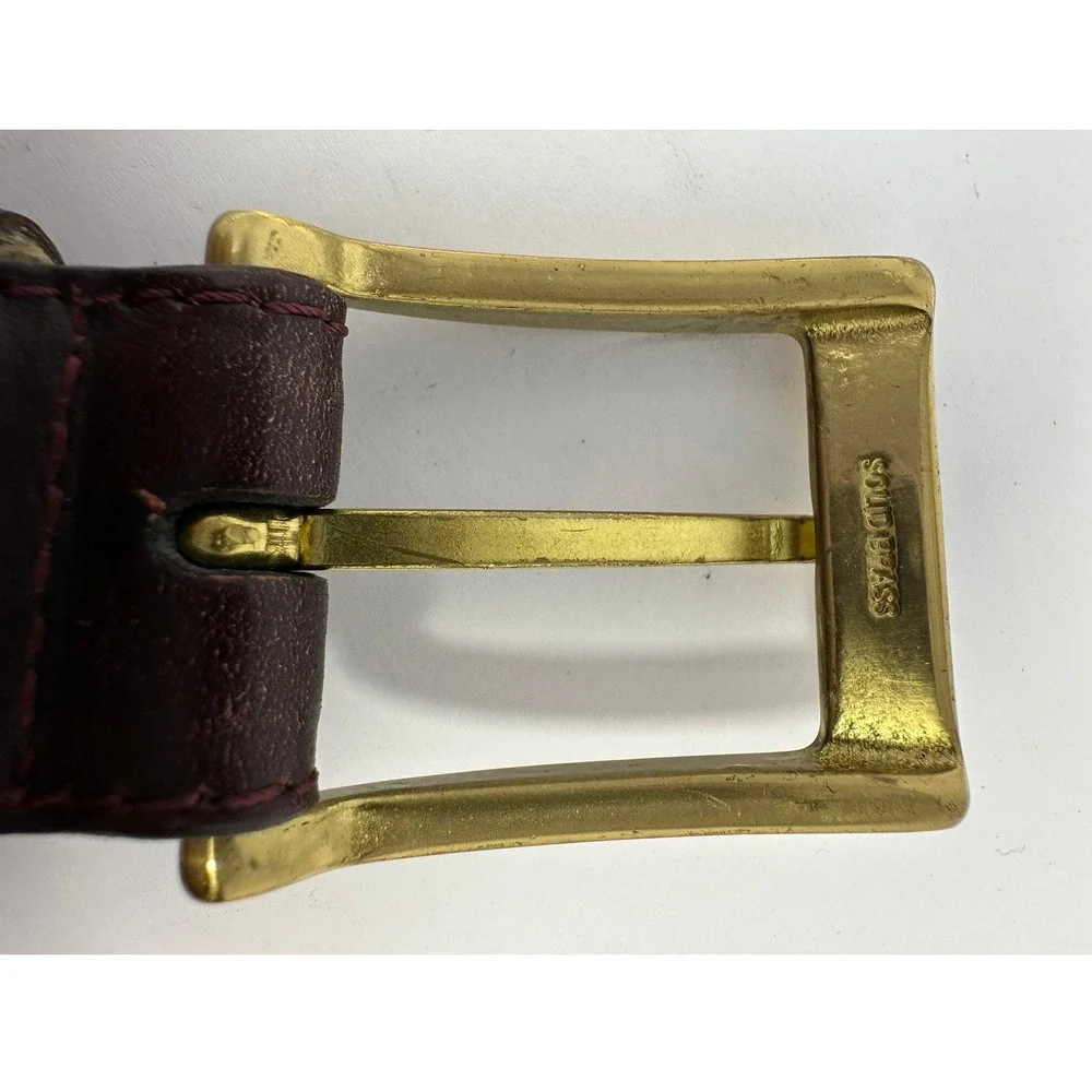 LL Bean Mens Burgundy Leather Belt 42 Solid Brass Buckle Made in Turkey 0VT4731